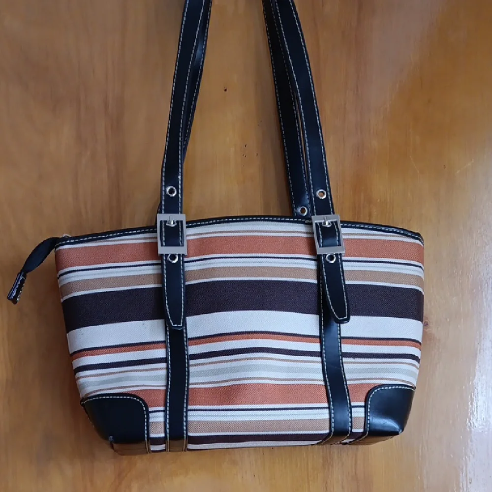 Kate Spade Multicolor Striped Tote with Black Accents EUC - Picture 8 of 12